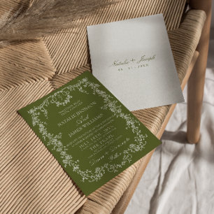 Invitation Mariage de monogramme de jardin vert olive floral
