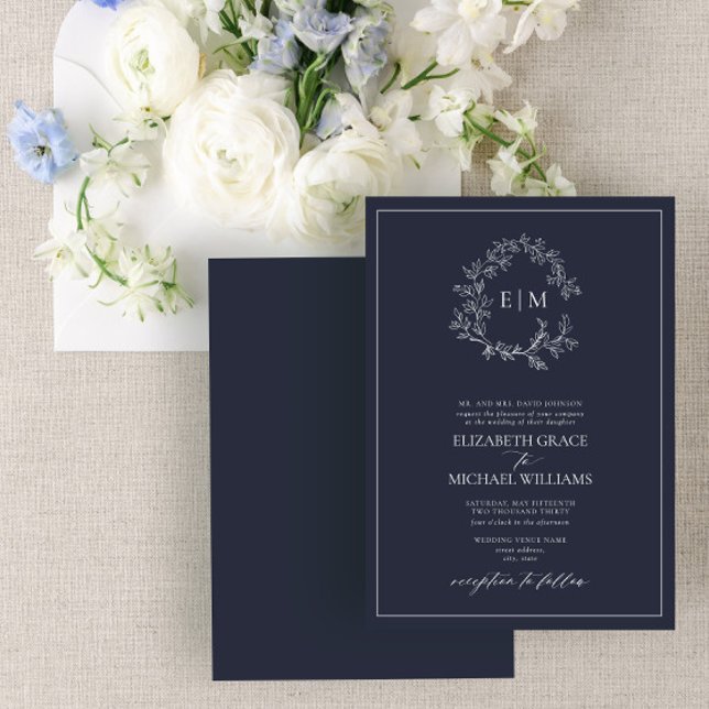 Invitation Mariage de monogramme de la marine officielle (Créateur téléchargé)