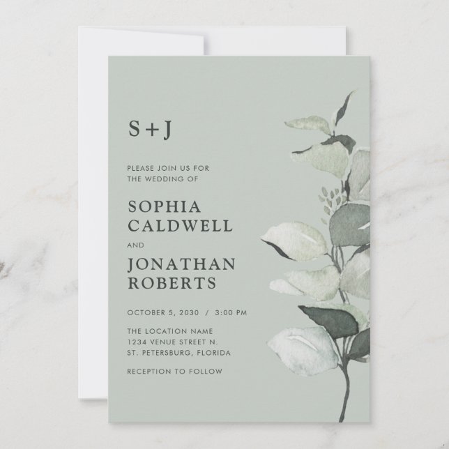 Invitation Mariage de monogramme de l'échelle de code QR Euca (Devant)