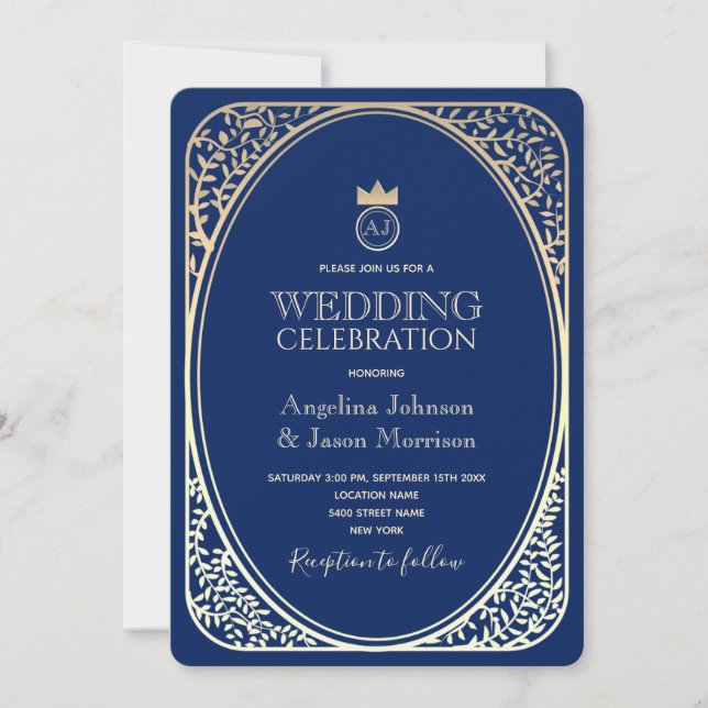 Invitation Mariage de monogramme de luxe Marine (Devant)
