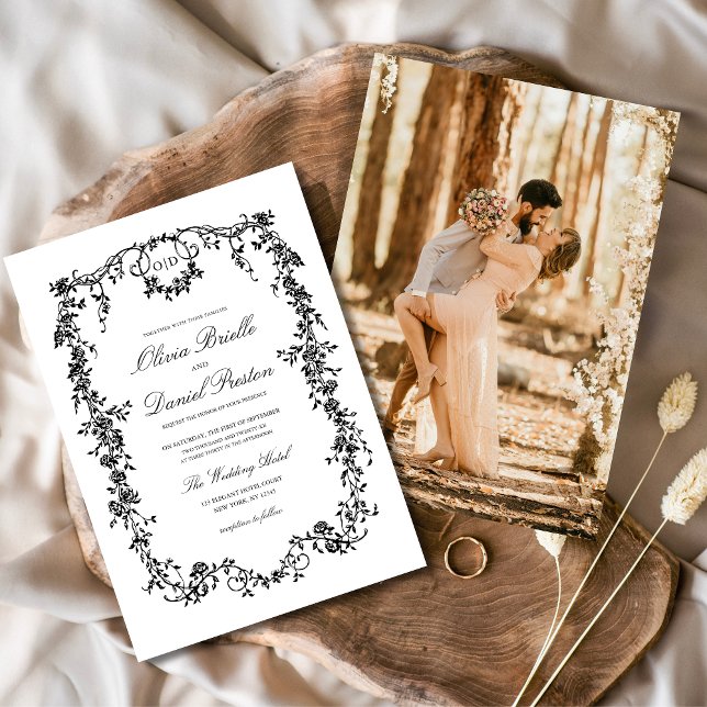 Invitation Mariage de Monogramme de photo noire en français v (Créateur téléchargé)