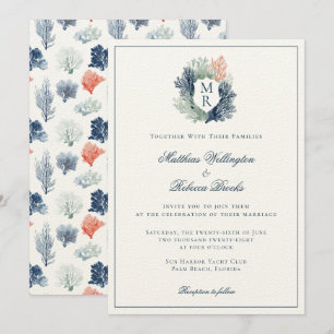 Invitation Mariage de Monogramme de plage marine