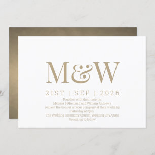 Invitation Mariage de monogramme d'or ivoire moderne