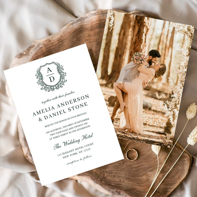 Invitation Mariage de monogramme élégant en vert foncé (Créateur téléchargé)