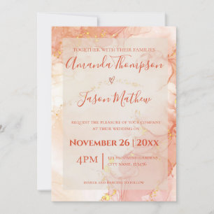 Invitation Mariage de monogramme en marbre or orange Peach