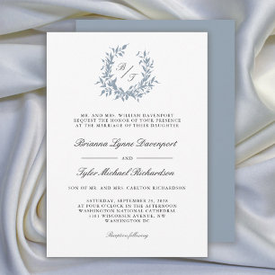 Invitation Mariage de monogramme en poitrine bleue Dusty