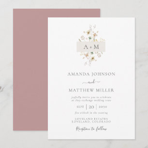 Invitation Mariage de monogramme floral d'aquarelle mauve min