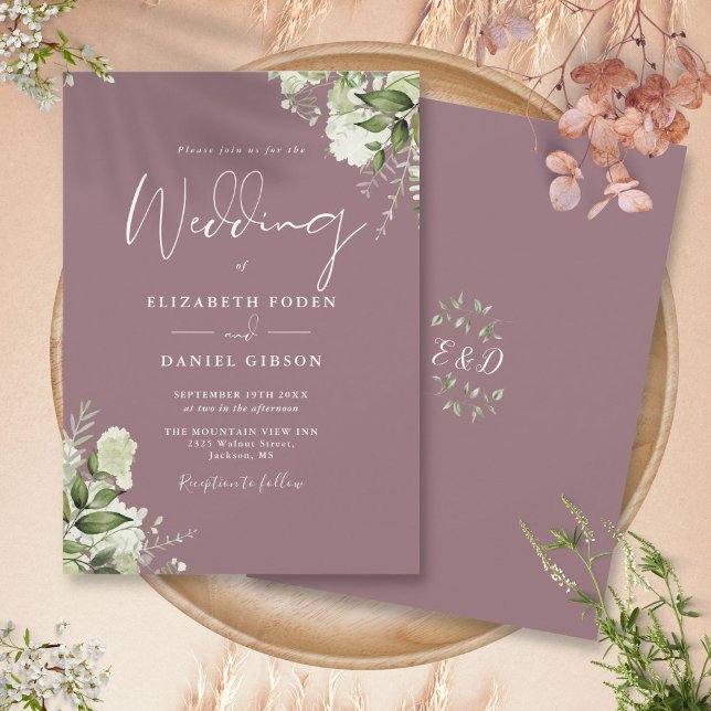 Invitation Mariage de monogramme floral Mauve Greenery (Mauve Greenery Floral Monogram Wedding Invitation)