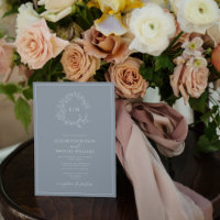 Mariage de monogramme moderne Dusty Blue Leafy Cre