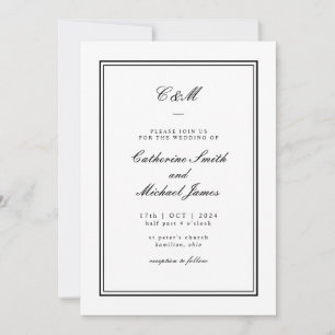 Invitation Mariage de monogramme noir et blanc Absolute Class