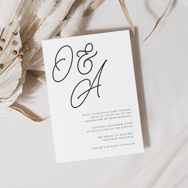 Invitation Mariage de monogramme noir et blanc surdimensionné (Créateur téléchargé)