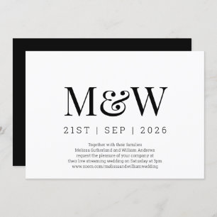Invitation Mariage de monogramme noir virtuel moderne