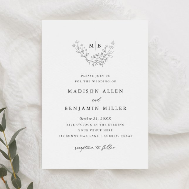 Invitation Mariage de monogramme officiel botanique minimal (Créateur téléchargé)