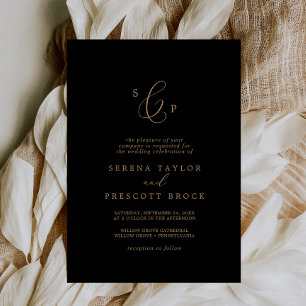 Invitation Mariage de monogramme officiel en or et noir