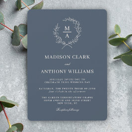 Invitation Mariage de monogramme simple bleu marine