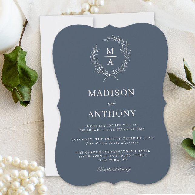 Invitation Mariage de monogramme simple bleu marine (Créateur téléchargé)