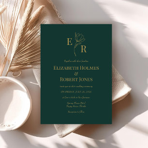 Invitation Mariage de Monogramme vert émeraude moderne