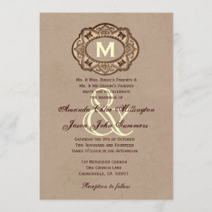 Invitation Mariage de monogramme Vintage au café et au chocol