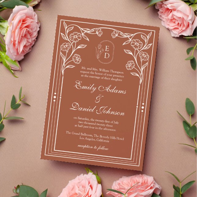 Invitation Mariage de monogramme vintage rustique (Créateur téléchargé)