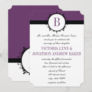 Invitation Mariage de monogramme violet ou couleur