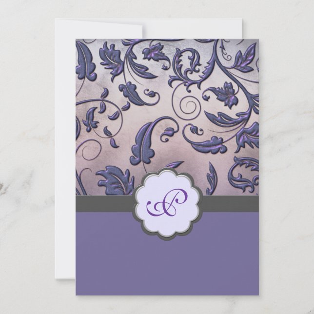 Invitation Mariage de monogrammes floraux mauves Inviter la p (Devant)