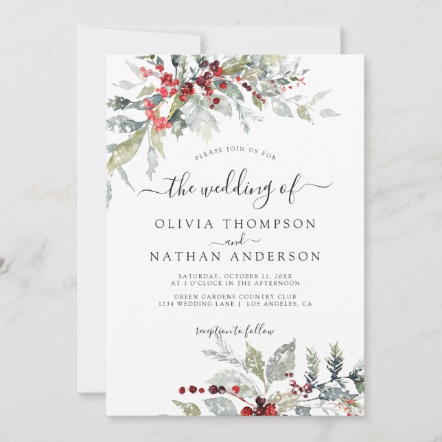 Invitation Mariage de monographie botanique des baies d'hiver (Devant)