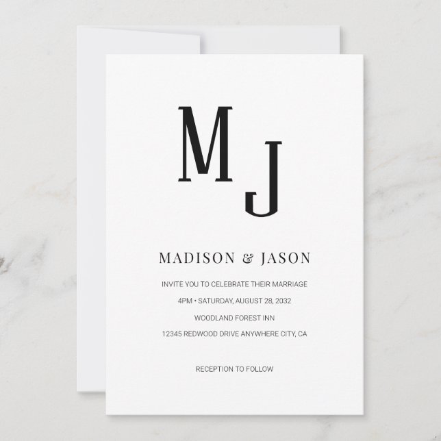 Invitation Mariage de monographie romaine classique simple (Devant)