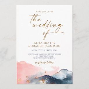 Invitation Mariage de montagne Aquarelle moderne Marine Rose
