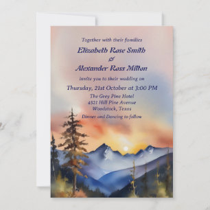 Invitation Mariage de montagne couvert de neige d'aquarelle