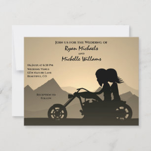 Invitation Mariage de montagne Silhouette Motorcycle Couple