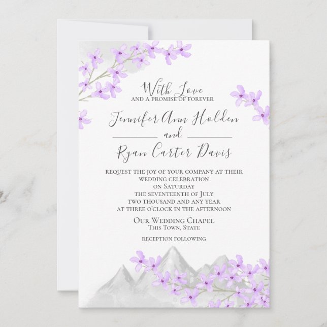 Invitation Mariage de montagne violet Lilac (Devant)