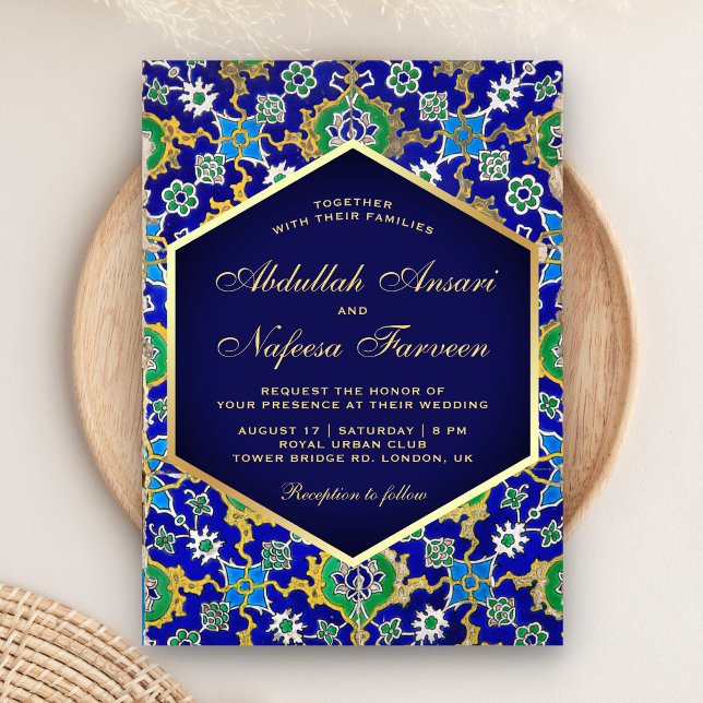 Invitation Mariage de mosaïque géométrique de l'or arabe isla (Créateur téléchargé)