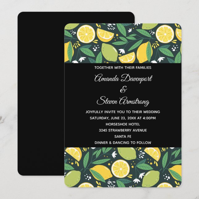 Invitation Mariage de Motif de citron jaune et de citron vert (Devant / Derrière)