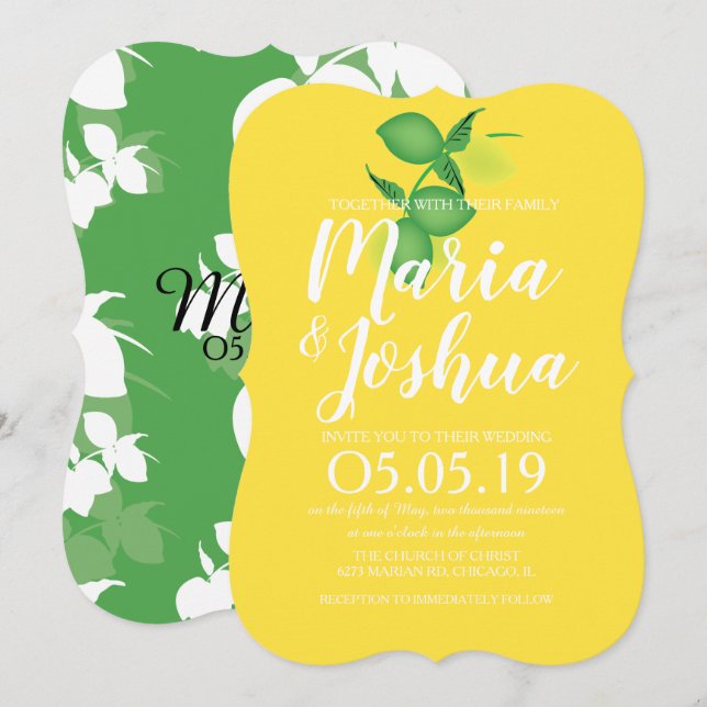 Invitation Mariage de Motif de citron jaune frais (Devant / Derrière)