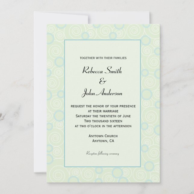 Invitation Mariage de Motif de la pointe verte et Turquoise b (Devant)