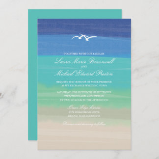 Invitation Mariage de mouettes peintes de mer de sable