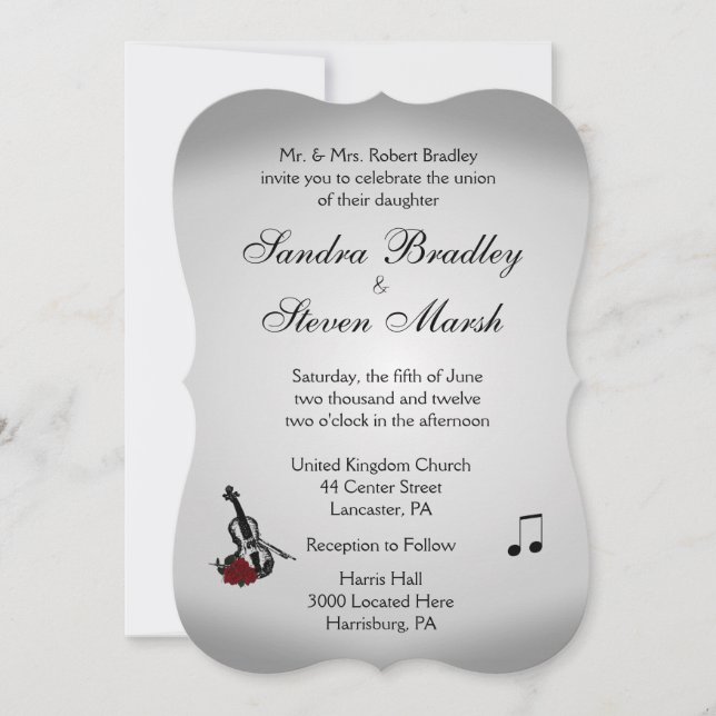 Invitation Mariage de musique violon (Devant)