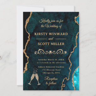 Invitation Mariage de nacre et d'agate pailletée dorée