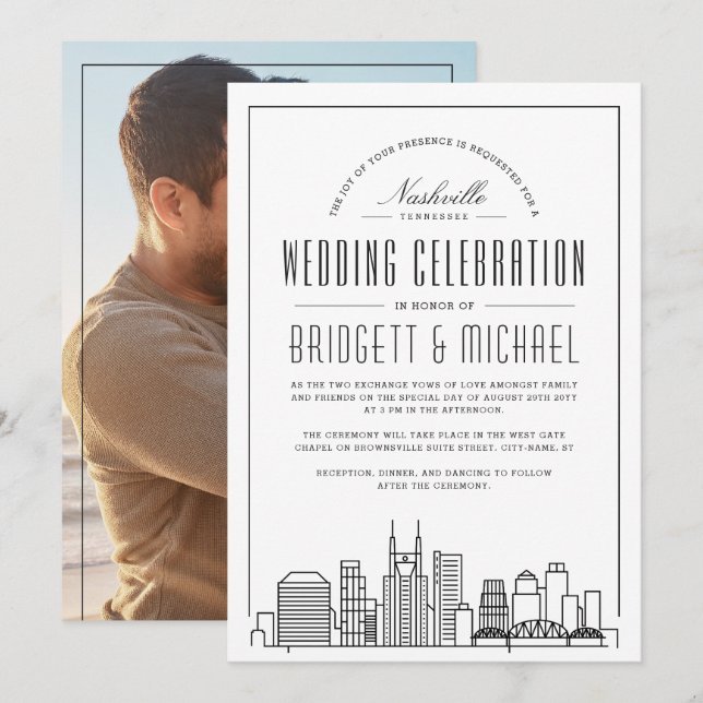 Invitation Mariage de Nashville | Modern Deco City Skyline (Devant / Derrière)