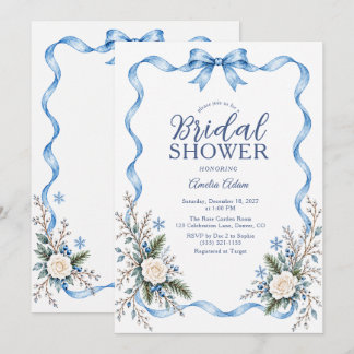 Invitation Mariage de neige à ruban bleu