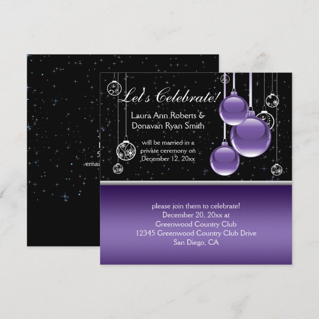 Invitation Mariage de Noël Argent Violet Noir Après la Cérémo (Devant / Derrière)