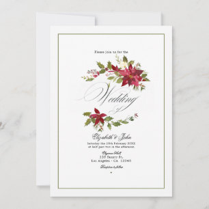Invitation Mariage de Noël au papier aquarelle Poinsettia et 