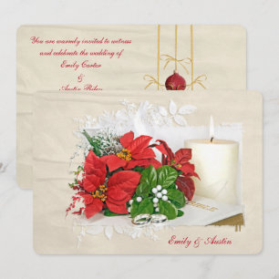 Invitation Mariage de Noël avec anneaux sur la Bible