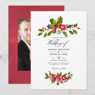 Invitation Mariage de Noël avec photo de houx