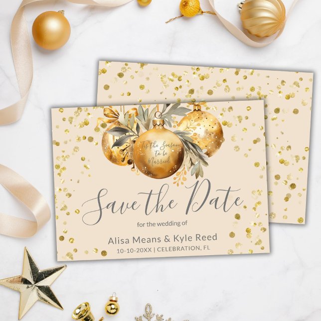 Invitation Mariage de Noël en beige or Enregistrer la date (Créateur téléchargé)