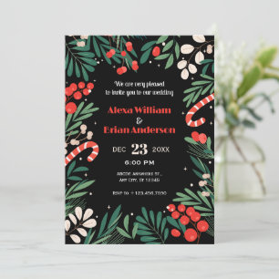 Invitation Mariage de Noël floral noir