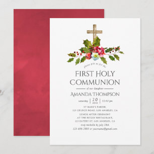 Invitation Mariage de Noël Floral Première Communion sainte