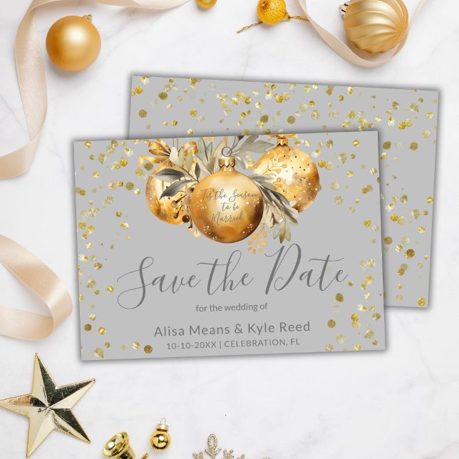 Invitation Mariage de Noël Gold Grey Enregistrer la date (Créateur téléchargé)