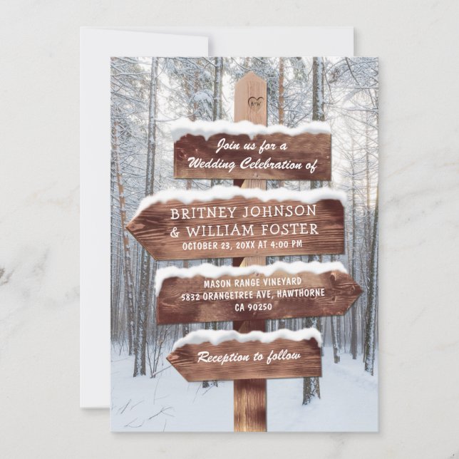 Invitation Mariage de Noël rustique Woodland d'hiver (Devant)