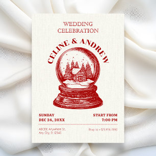 Invitation Mariage de Noël sous globe neigeux vintage